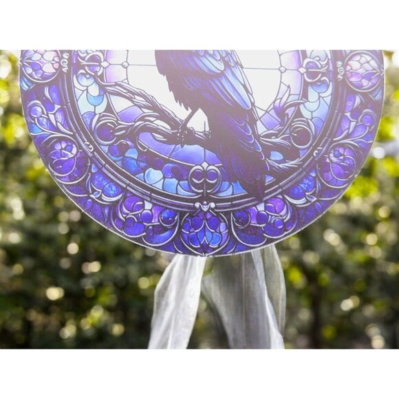 Raven Stained Glass Look Suncatcher 5.9" Acrylic Wall Hanging Décor - Picture 4 of 7